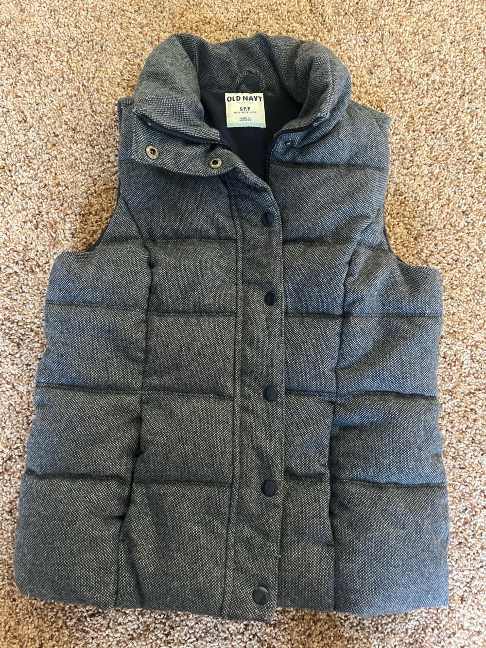 Old Navy Wool Blend Fleece Tweed Quilted Puffer Vest Small Y2K Gorpcore Outdoor